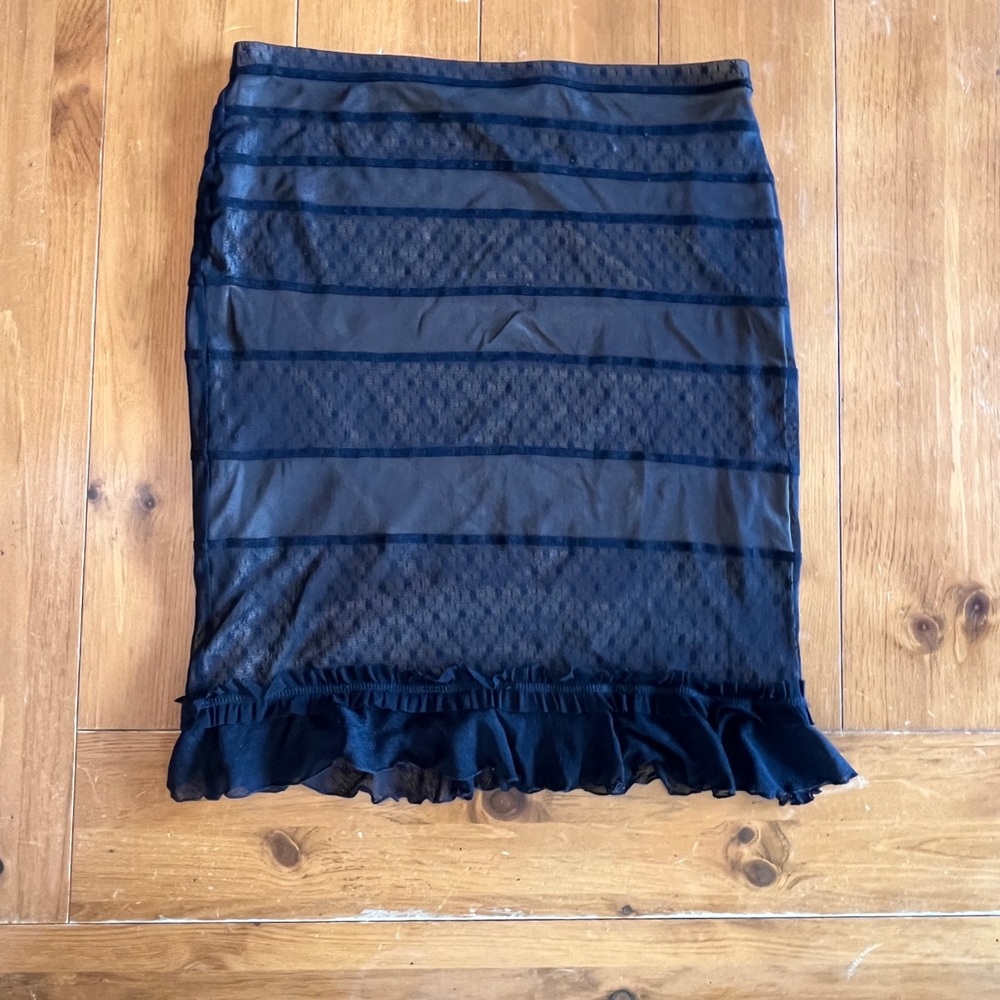 Express Black and Cream Ruffled Pencil Skirt